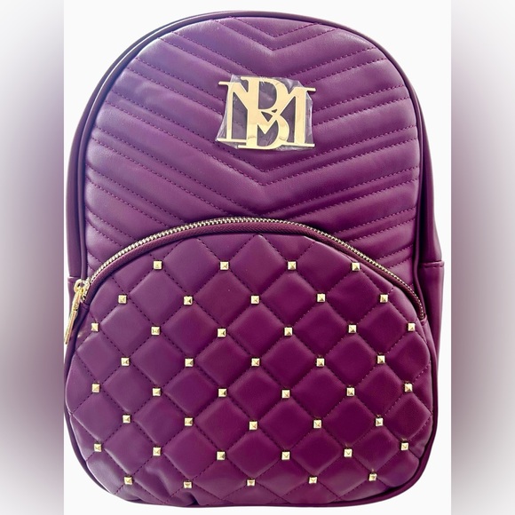 Badgley Mischka Handbags - BADGLEY MISCHKA Gold Studded Gold Hardware Medium Pocket Backpack In Plum ✨NWT✨